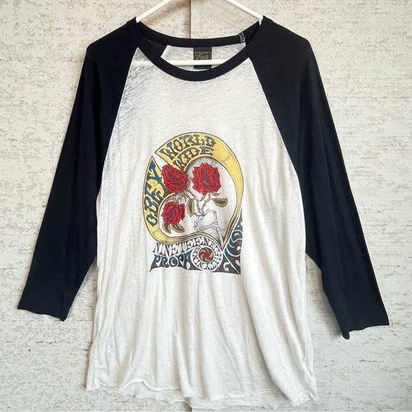 OBEY Roses Skeleton Graphic Raglan Top World Wide Propaganda Sz L Grunge Goth - Picture 1 of 16